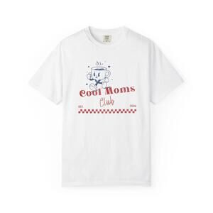 Cool Moms Club T-Shirt Retro Coffee Cartoon, Checker Stripe
